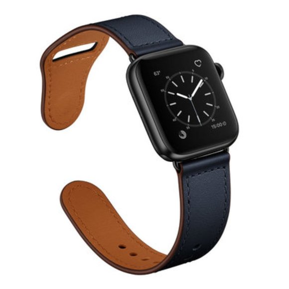 NEW[BAND] NAVY Genuine Leather For Apple Watch - Picture 1 of 9